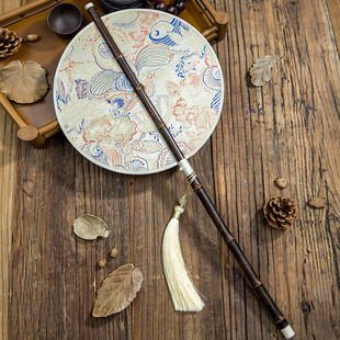 Ancient Style Purple Bamboo Waist Fan Hanfu Group Fan Chinese Style Long Handle Tassel Rollable Twist Classical Portable Waist Fan