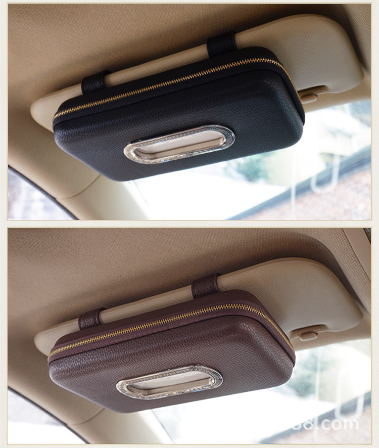 Car Sun Visor Tissue Box Leather Creative Hanging Multifunctional Car Interior Storage Tissue Box Simple and Stylish