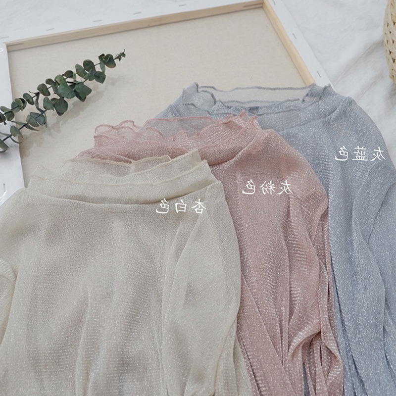 Early Autumn New Lace Base Shirt Women's Western Style Autumn and Winter Yarn Clothes with Mesh Transparent Autumn Top Small Shirt