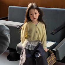 韩国童装2025女童韩版洋气软糯针织开衫春装新款儿童纯色毛线上衣