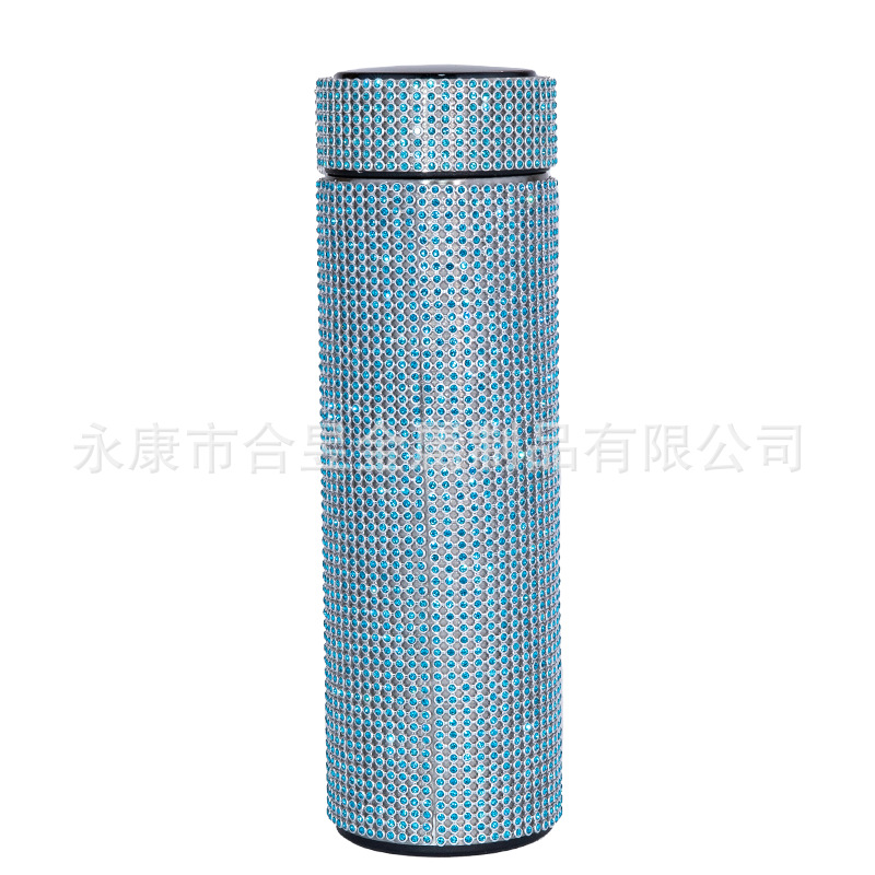 Transfronterizo dedicado completo diamante taza de agua Internet celebridad rhinestone aislamiento térmico pantalla LED de temperatura de alto valor de color olla de aislamiento térmico