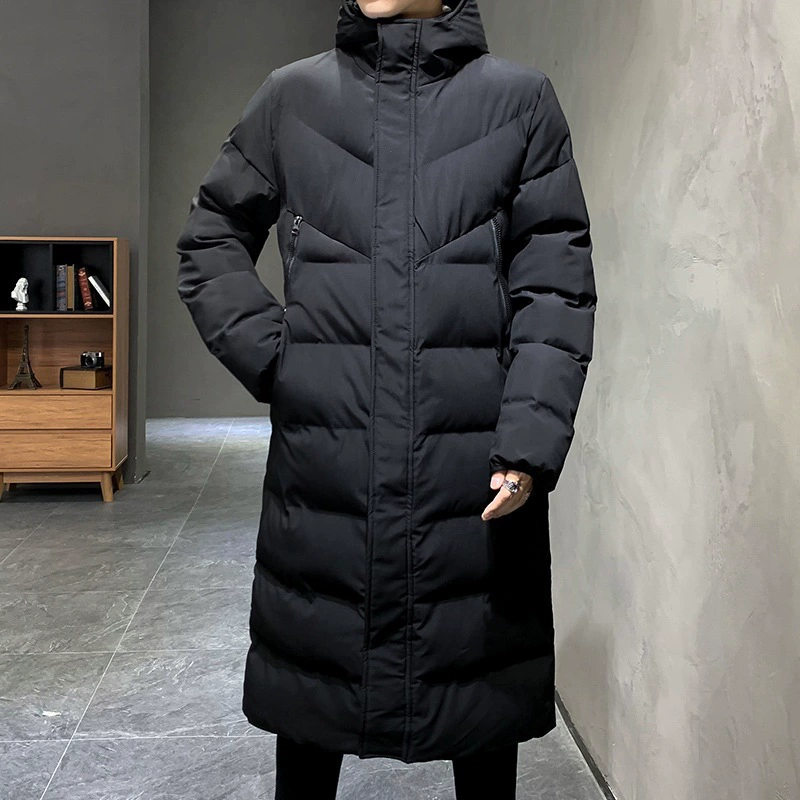 Winter long down jacket with down, keep warm fitted overall with hood, increased thickness
