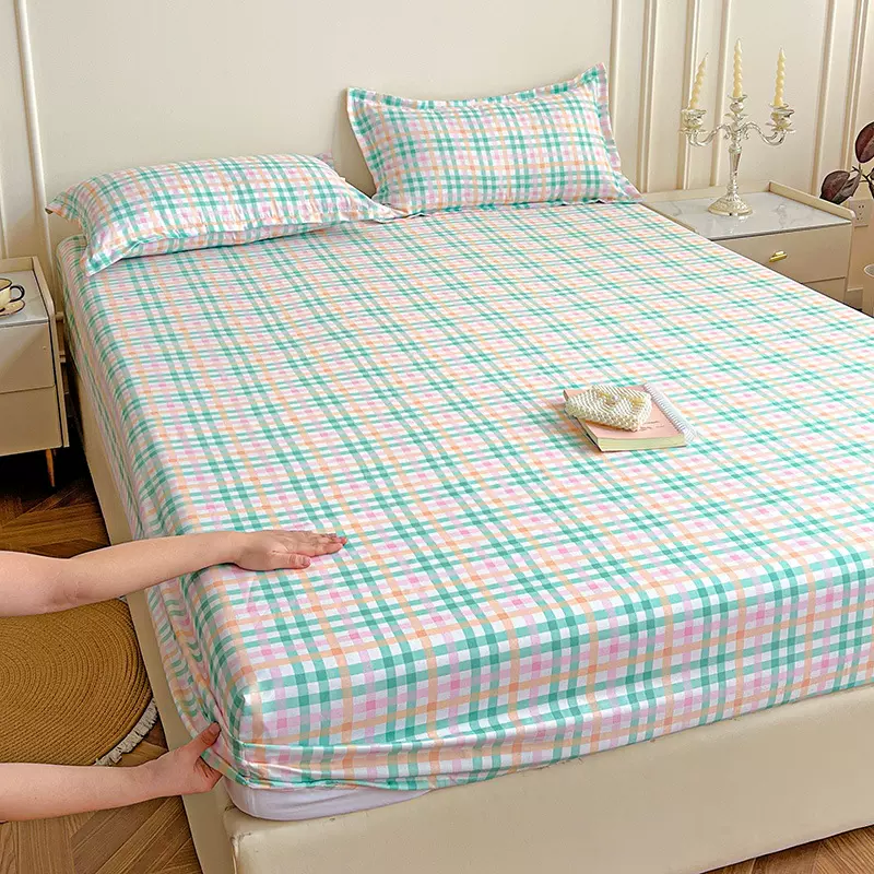 跨境床笠席梦思床罩保护套防尘床垫罩单件床套格子亚马孙单人床单
