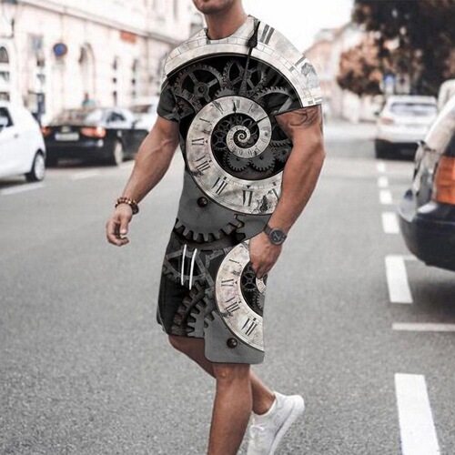 Summer Street Fun Short-Sleeve Short Shorts Set 3D Print Fashion Men's T-Shirts Two Pcs Set