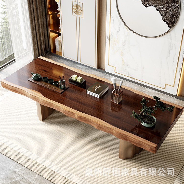 新中国式自然辺大板実木茶卓セット原木不規則茶台オフィス泡茶テーブル椅子|undefined