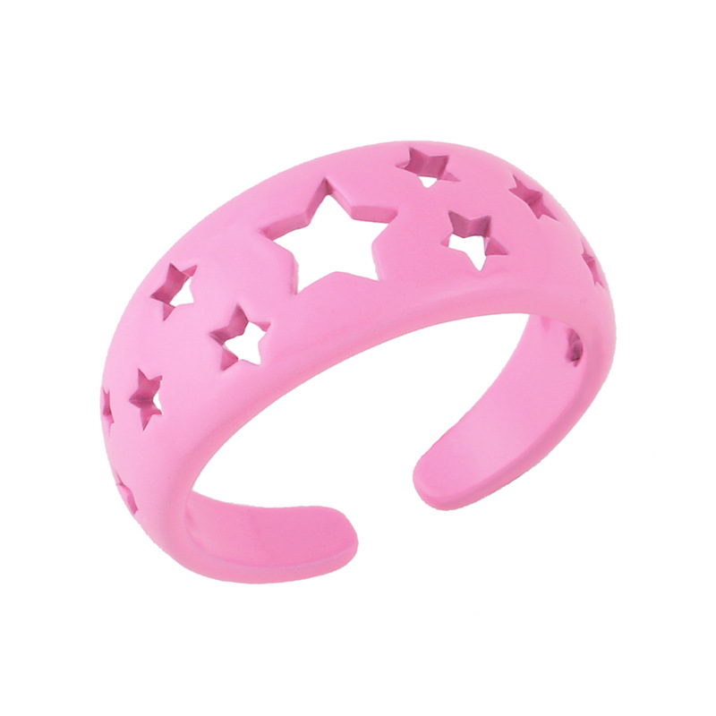 Wholesale Jewelry Simple Candy Color Hollow Five-pointed Star Copper Ring Nihaojewelry display picture 11