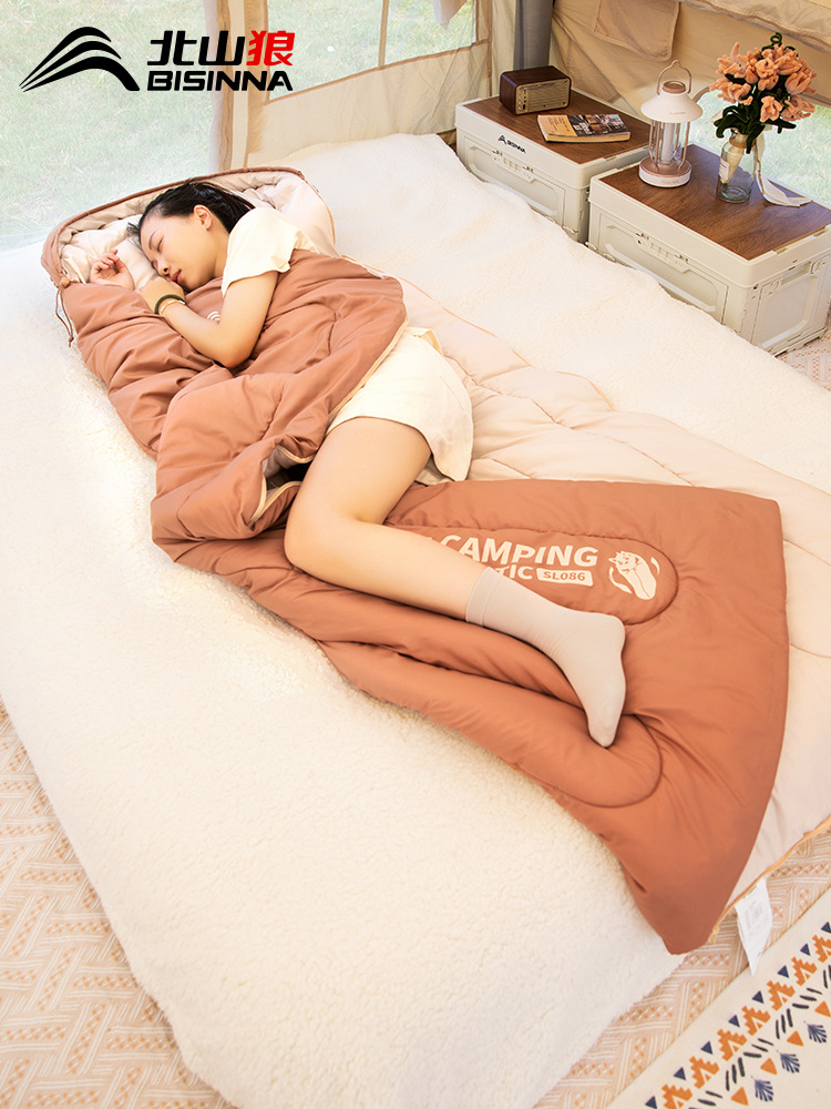 北山狼寝袋四季通用モデル成人屋外キャンプ軽量化夏車用シングル二人布団両用