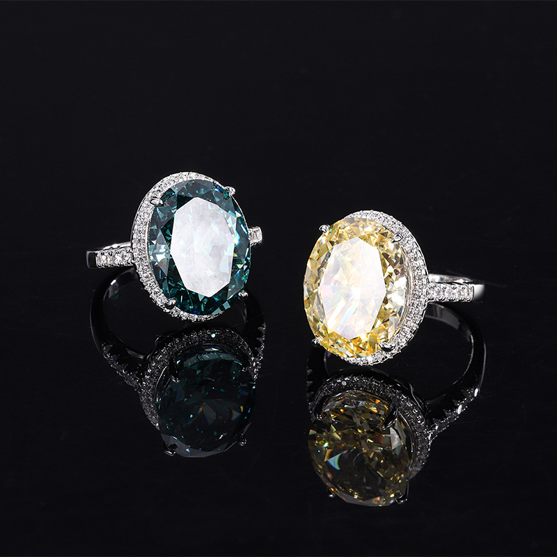 Zhuang Sheng joyería S925 plata color tesoro de alto carbono diamante flash roto hielo corte Paloma huevo Hao incrustaciones anillo cerrado 12*16