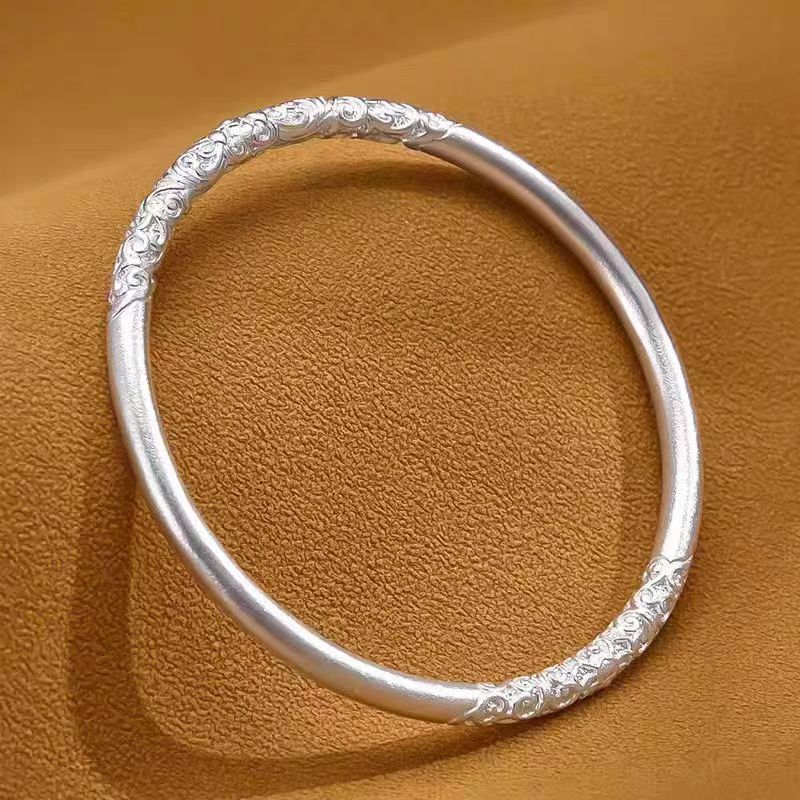 纯银祥云古法素圈手镯9999银生日礼物手工打造中国风齐天大圣手环