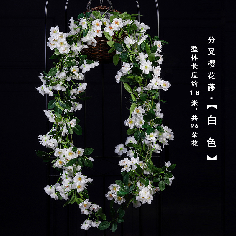 Simulación de flores de cerezo enredado tubería de aire acondicionado vid de sombra árbol de vid de flor de simulación decoración vid de flores falsas vid
