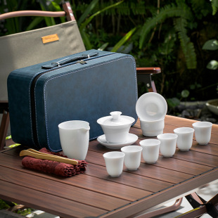Dehua White Porcelain Travel Tea Set suit Portable Kung Fu Tea Set Outdoor Express Cup Business Accompanying Gift Wholesale