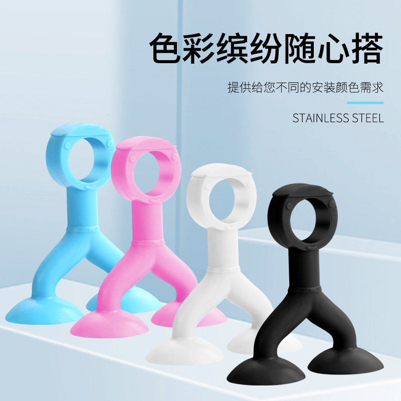 シリカゲルのドアは穴を開けないでください。新しいダブル吸盤のトイレのドアの取っ手のゴムの衝突防止パッドのドアの緩衝壁の吸引器です。|undefined