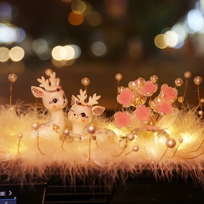 Decoration Ornament: "Safe Journey" Car ornaments - diamond-auspicious-cloud-deer-crystal-pink-rose-pearl-feather-cushion