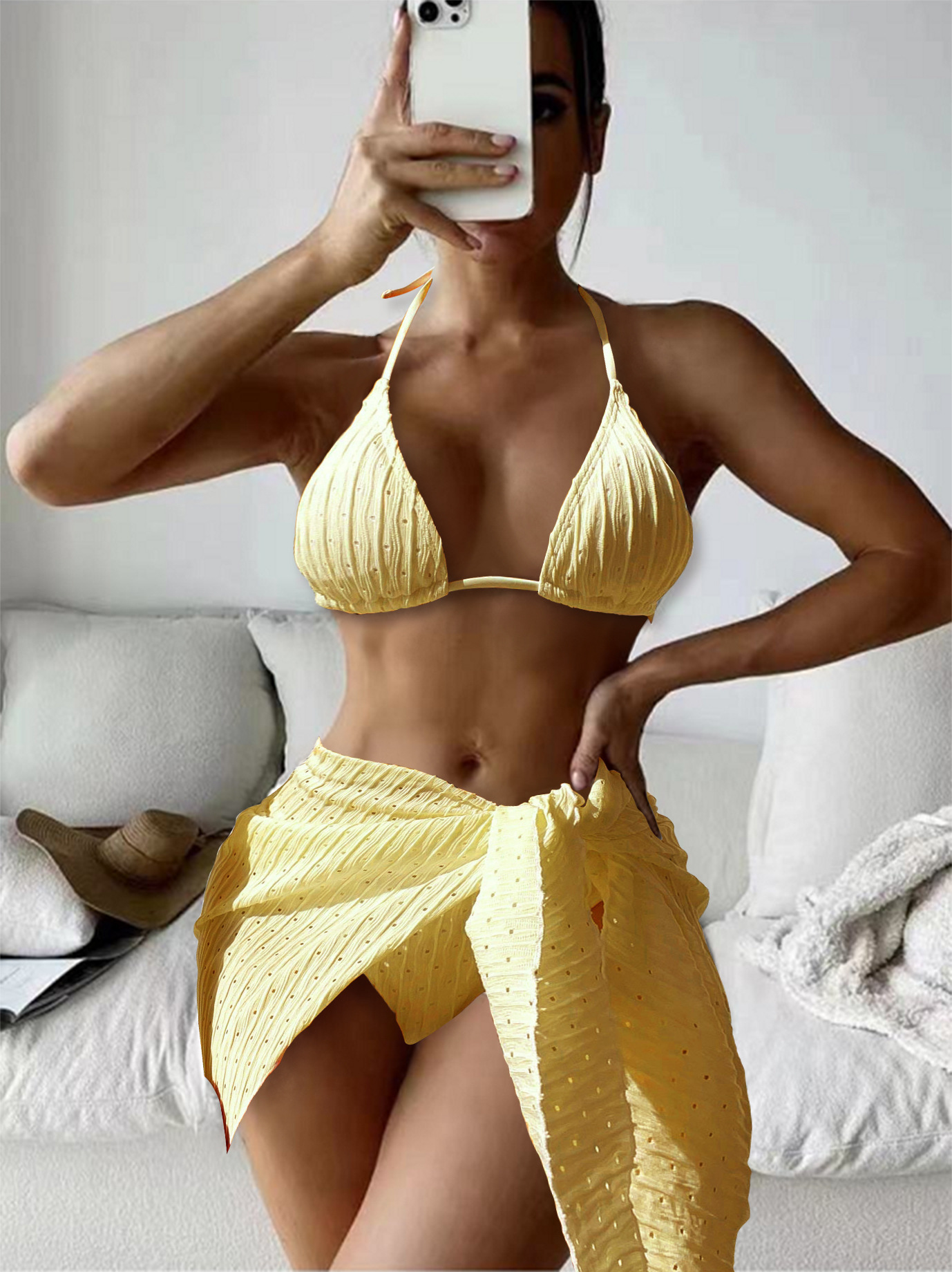 Mingyi nuevo traje de baño de las mujeres de tres piezas de Europa y América sexy bikini encaje sin espalda traje de baño de tela especial