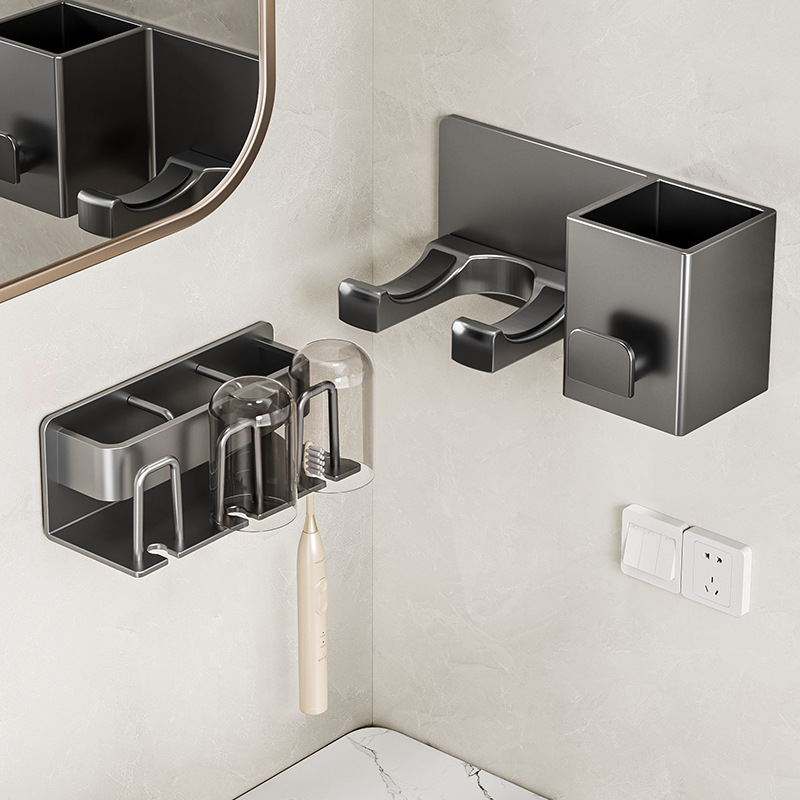 Soporte de secador de pelo sin perforación estante adhesivo para baño color gris