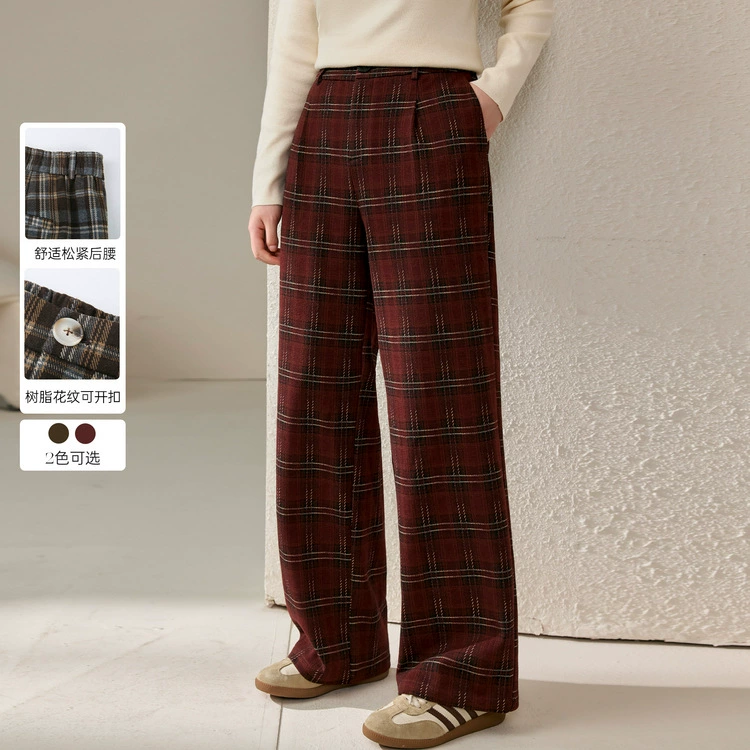 [Ретро клетчатые ленивые широкие брюки] Слепок большой размер женские расслабление брюки толстые mm2024 зимние новые