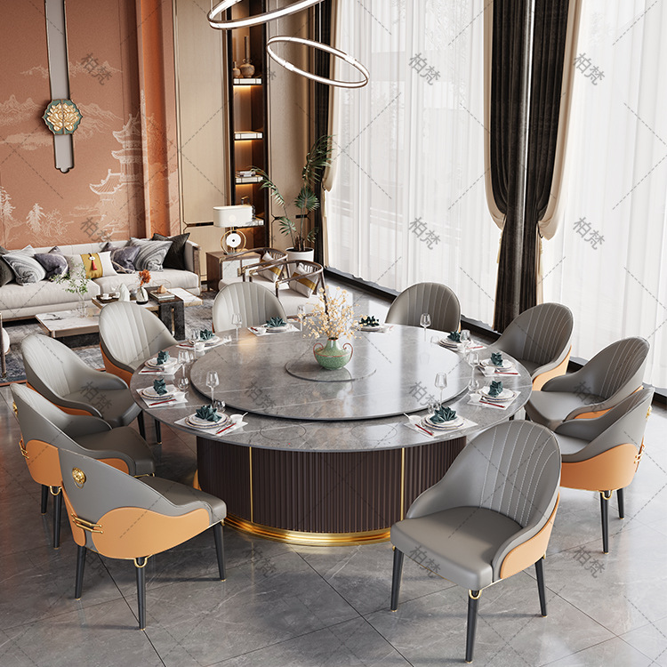 Mesa de olla caliente horno electromagnético de mármol eléctrico comercial hotel club sala de comedor mesa de mesa de mesa de mesa de tabla de roca gran mesa redonda