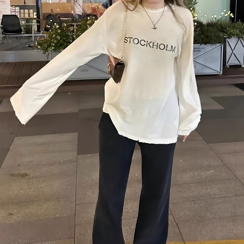 Shenzhen Nanyou AC Correct Version 1996 Letter Spray-painted Long-sleeved T-shirt with Loose Casual Top for Women