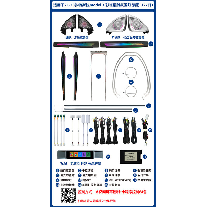 Aplicable a 21 - 23 Tesla Model3 Rainbow Radium Atmosphere Light