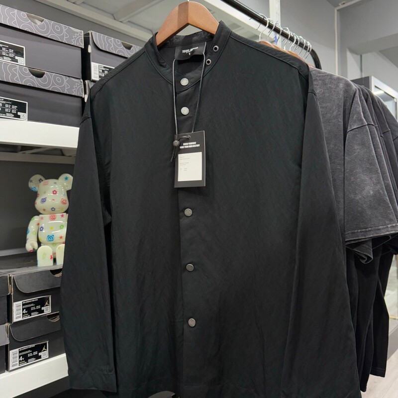 Team Wang Wang Jiaer's Same Style Choices Metal Stand Collar Loose Casual Pure Color High-End Long-Sleeved Shirt