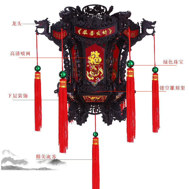 中式仿古六角龙灯 led旋转七彩吊灯龙头灯笼阳台春节宫灯厂家批发-阿里巴巴