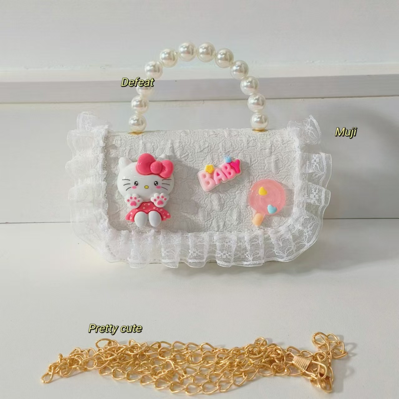 Bolso de perla bolso de hombro bolso de cambio bolso de princesa bolso de caricatura gato KT bolso de niños bolso de cadena bolso pequeño