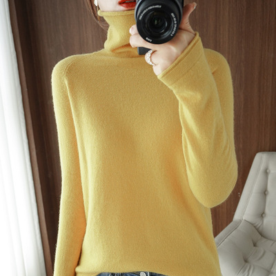 2023春秋跨境女士针织衫韩版堆堆领卷边打底衫宽松女毛衣一件代发