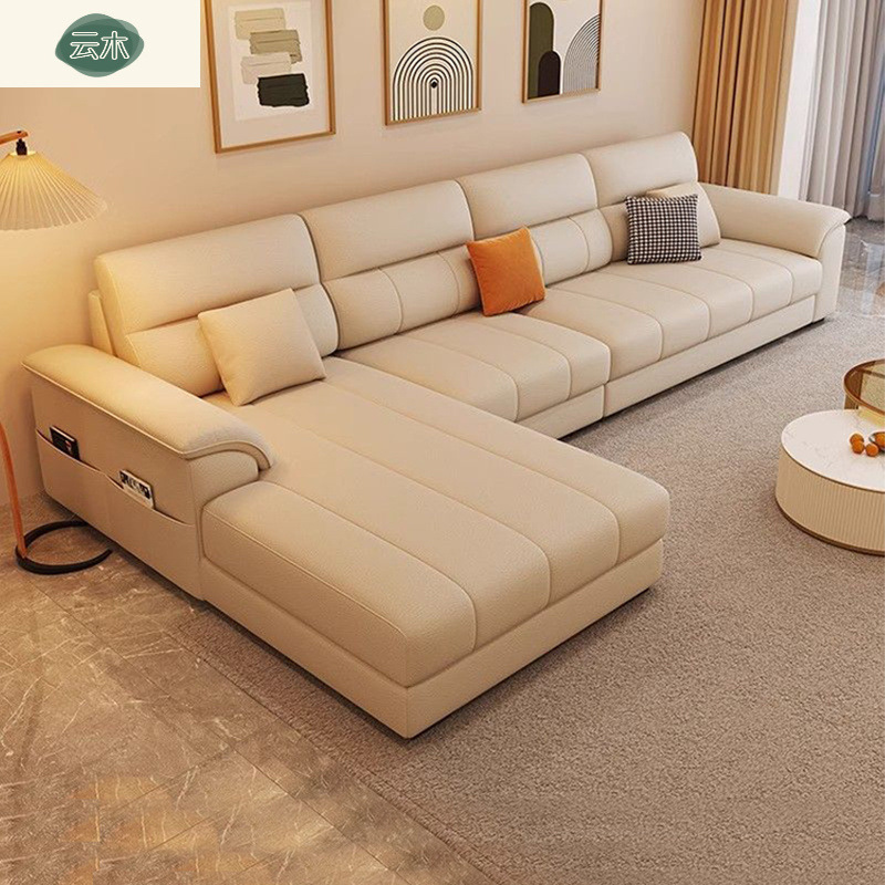 Small Apartment Straight Sofa Nordic Style Light Luxury Fabric Sofa Technology Fabric Sofa Living Room Cream Puff Sofa