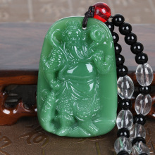 仿碧玉龙牌人工和田碧玉貔貅项链吊坠厂家直销秋冬款毛衣链批发