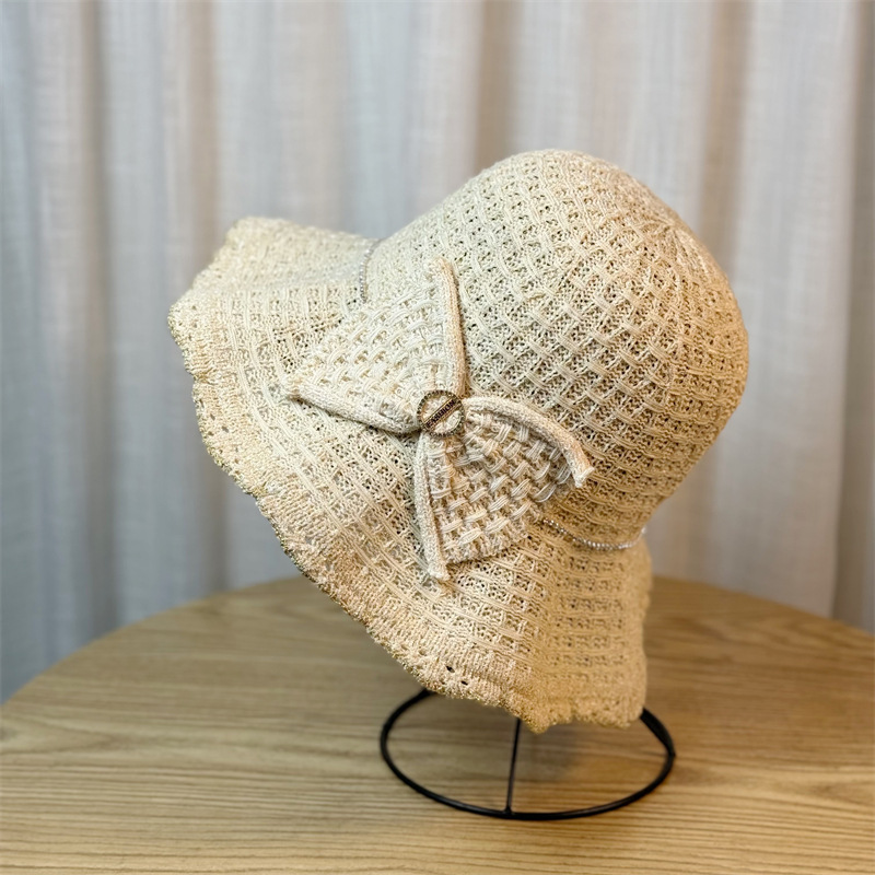 Women's Straw Hat With Ruffle Edge And Bow For Summer Sunshade_voghion.com