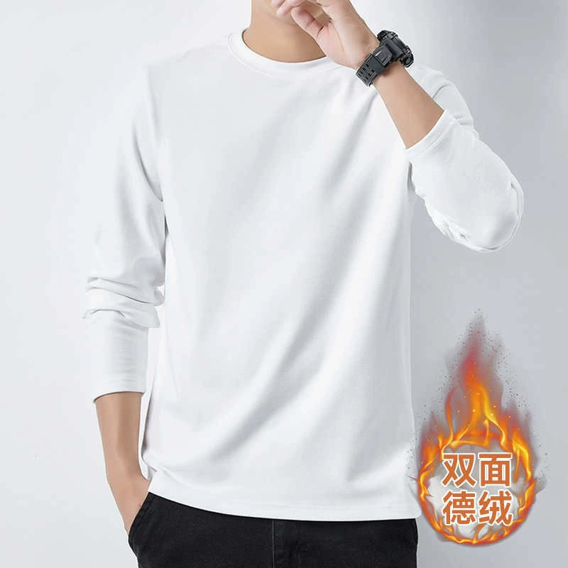 Двусторонняя мужская одежда из хлопка модная мужская футболка с длинными рукавами с круглым вырезом с полукрубавом