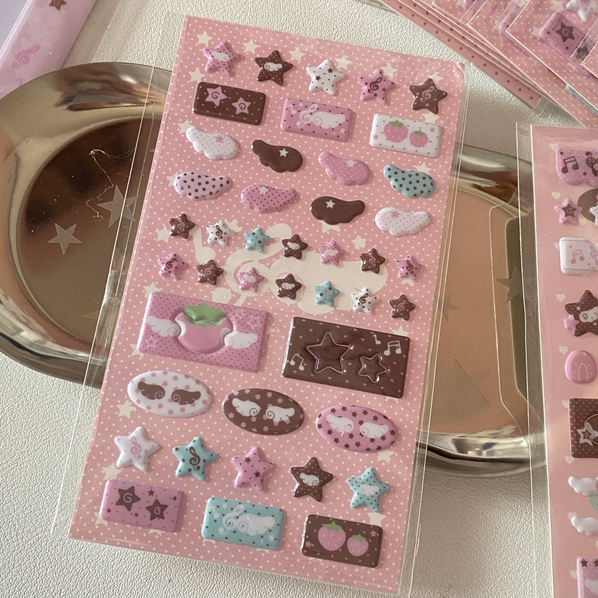 3D bubble sticker set, puffy music & wing note stickers, assorted pink designs