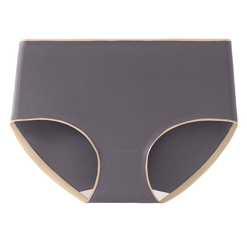 Ropa interior de color sólido simple, seda de hielo para mujer, cintura media sin costuras, entrepierna antibacteriana de verano, ropa interior de entrepierna de algodón puro, pantalones de cadera para mujer