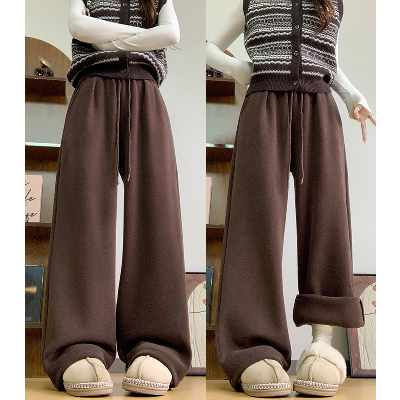 Casual Fleece-Lined Wide-Leg Pants for Women, Drawstring Casual Wide-Leg Pants, New Winter Style, Loose, Versatile, Stylish, Thickened