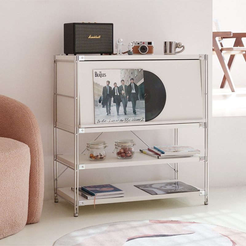 日式家用杂志柜客厅餐边柜书架落地收纳置物架展示卧室简约翻门柜