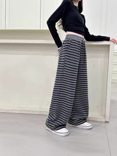 Women's Spring and Autumn Striped Casual Trousers for 2025 Trendy, Loose Hiding Thigh Slim Straight Leg Pants Korean Style Fashion Kids Pants
