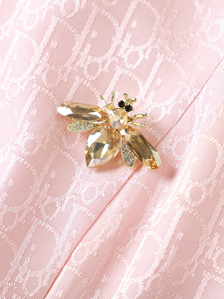 Đầm ngắn tay thắt eo jacquard kiểu dáng thanh lịch mùa hè — màu hồng