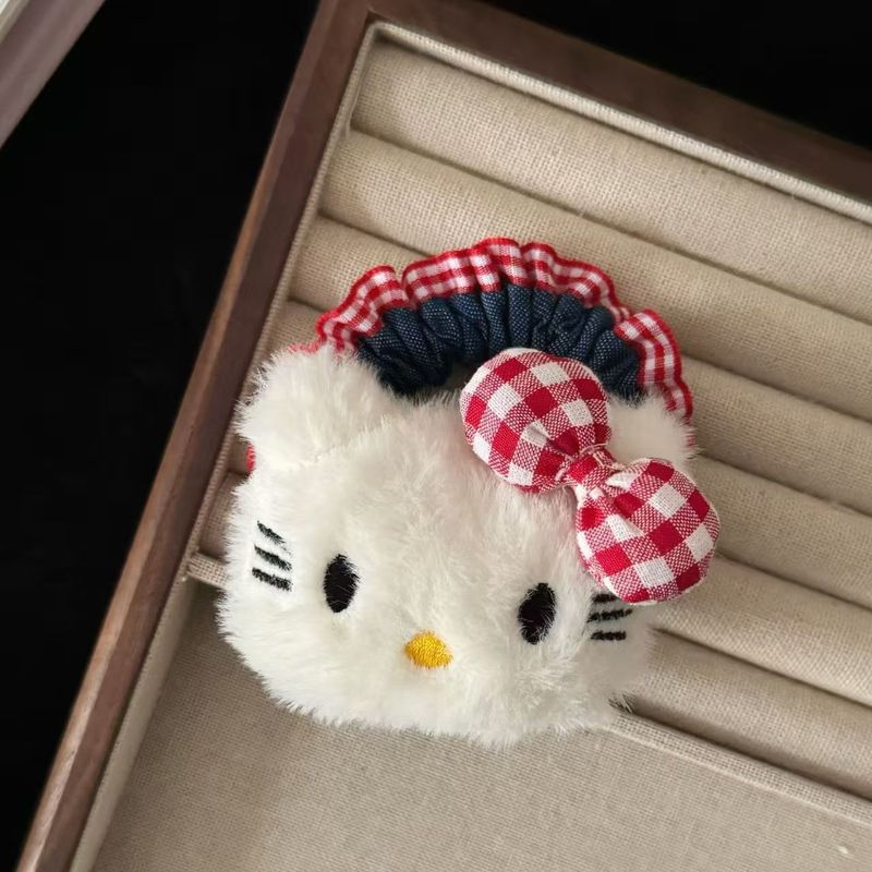 可爱毛绒猫咪甜美安可拉红系蝴蝶结发圈少女刘海卡通头绳发饰少女|undefined