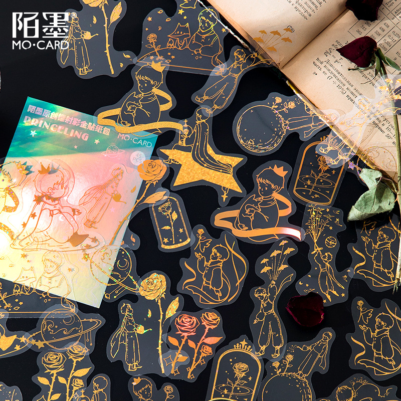 Mo mo PET color caliente láser de oro etiqueta bolsa papel serie sueño retro diario DIY pegatinas 45 unidades 8 modelos
