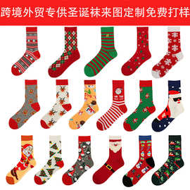 现货新款大码圣诞袜跨境亚马逊爆款潮袜麋鹿雪人秋冬中筒圣诞袜子
