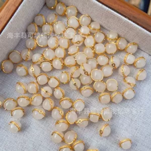 Manufacturer Wholesale S925 Silver Gold-Plated White Jade Accessories Natural Hetian Jade Edge White Through-Hole Spacer Beads DIY Accessories