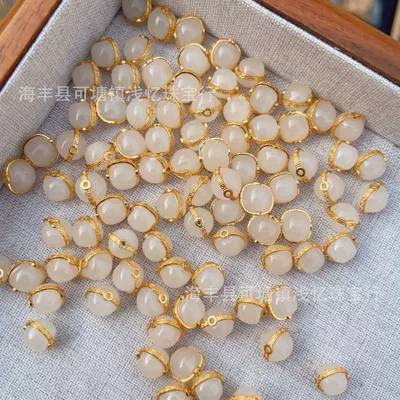 Manufacturer Wholesale S925 Silver Gold-Plated White Jade Accessories Natural Hetian Jade Edge White Through-Hole Spacer Beads DIY Accessories