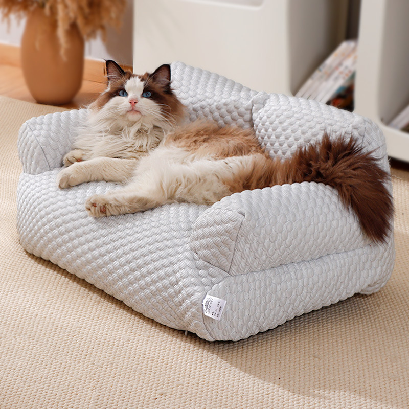 Caseta para gatos para todas las estaciones, caseta para perros de tamaño mediano, sofá cama extraíble y lavable para mascotas, caseta de seda helada transpirable de verano abierta