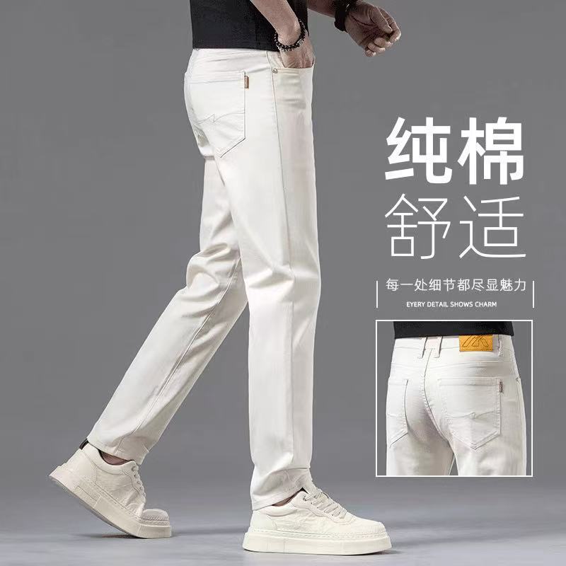 Old Money Style High-End White Pure Cotton Jeans for Men, 2026 Summer New Straight Fit Stretch Trendy Long Pants Old Money Style High-End White Pure Cotton Jeans for Men, 2026 Summer New Straight Fit Stretch Trendy Long Pants
