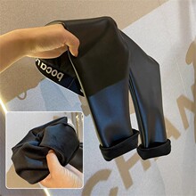 女童2025冬装小皮裤字母高弹腰一体加绒保暖铅笔裤韩版修身靴裤潮