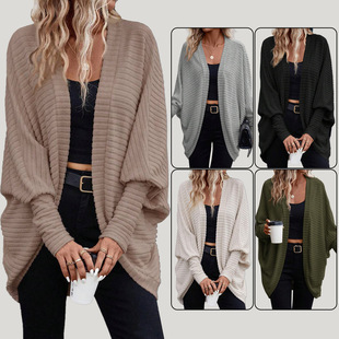 Women's Clothing V-Neck Knit Cardigan Sweater - Soft Loose Fit Long Sleeve Open Front Casual Pullover For Fall Winter (Black, Gray, Army Green)_voghion.com