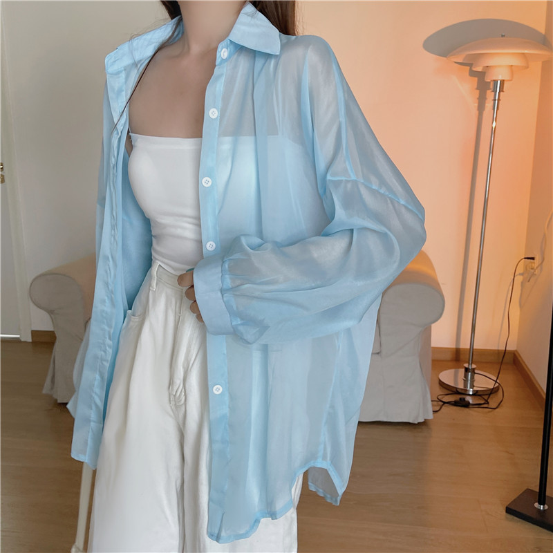 112g Weight Long Sleeve Sleeve Length Single Breasted Placket Type Shirtsleeve Sleeve Type Polyester, Chiffon Fabric Type Regular Top Length Cardigan Tops Type Holiday Occasion Shirt Collar Neckline Loose Fit Type Solid Color Pattern Summer, Spring Season Women's Gender Casual Style Wholesale Women's Casual Solid Color Long Sleeve Blouses 68