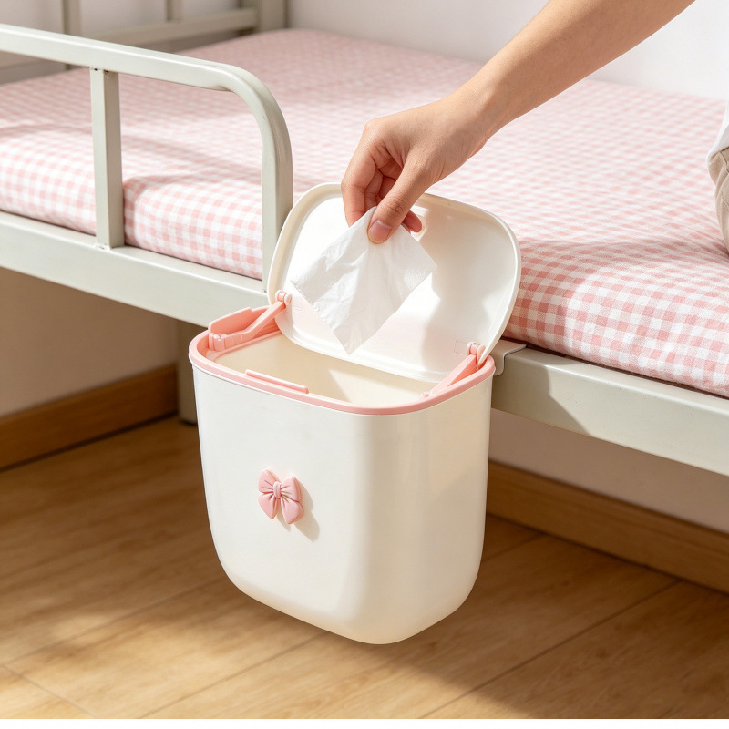 Household trash can for kitchen, dormitory, bedside hanging basket with lid, odor-proof trash can, upper bunk dirty paper basket, storage bin