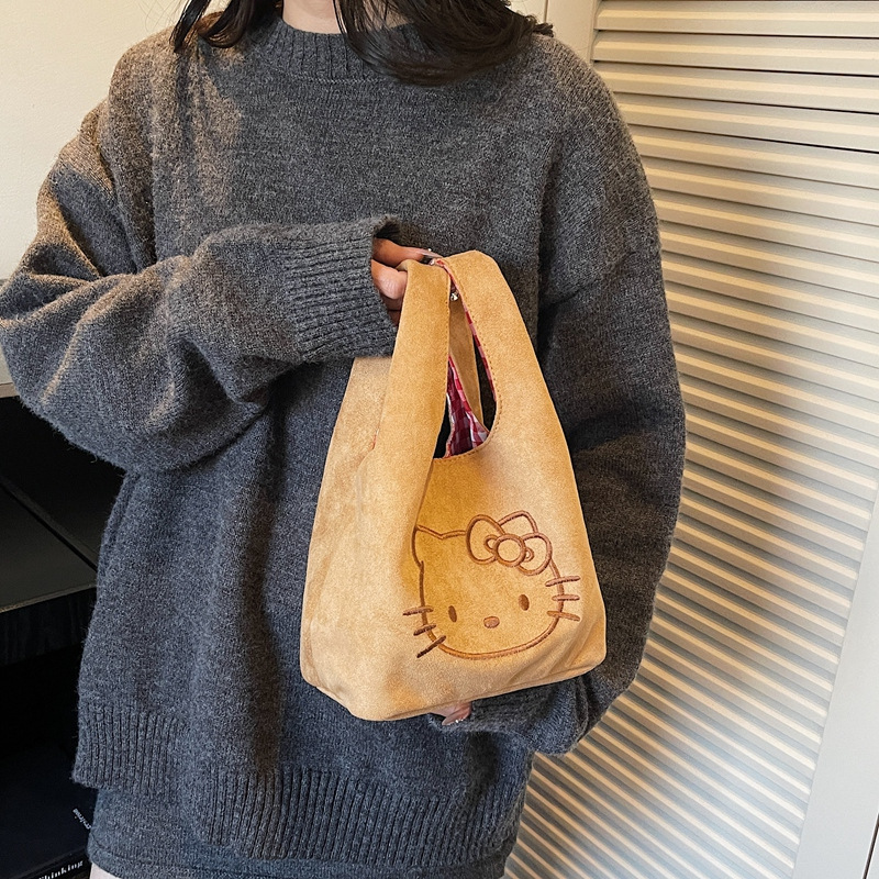 韩信复古kt猫卡通小伶包女上班日常手提包可爱便携鹿皮杂物包