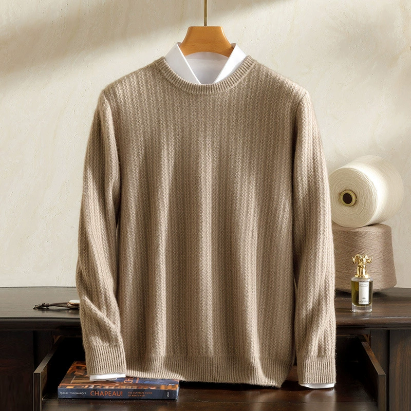 Осенний и зимний новый 100% чистый кашемир высокий товарный мужской утолщенные теплые пуловеры с круглым вырезом свитер модный вязаный нижний свитер